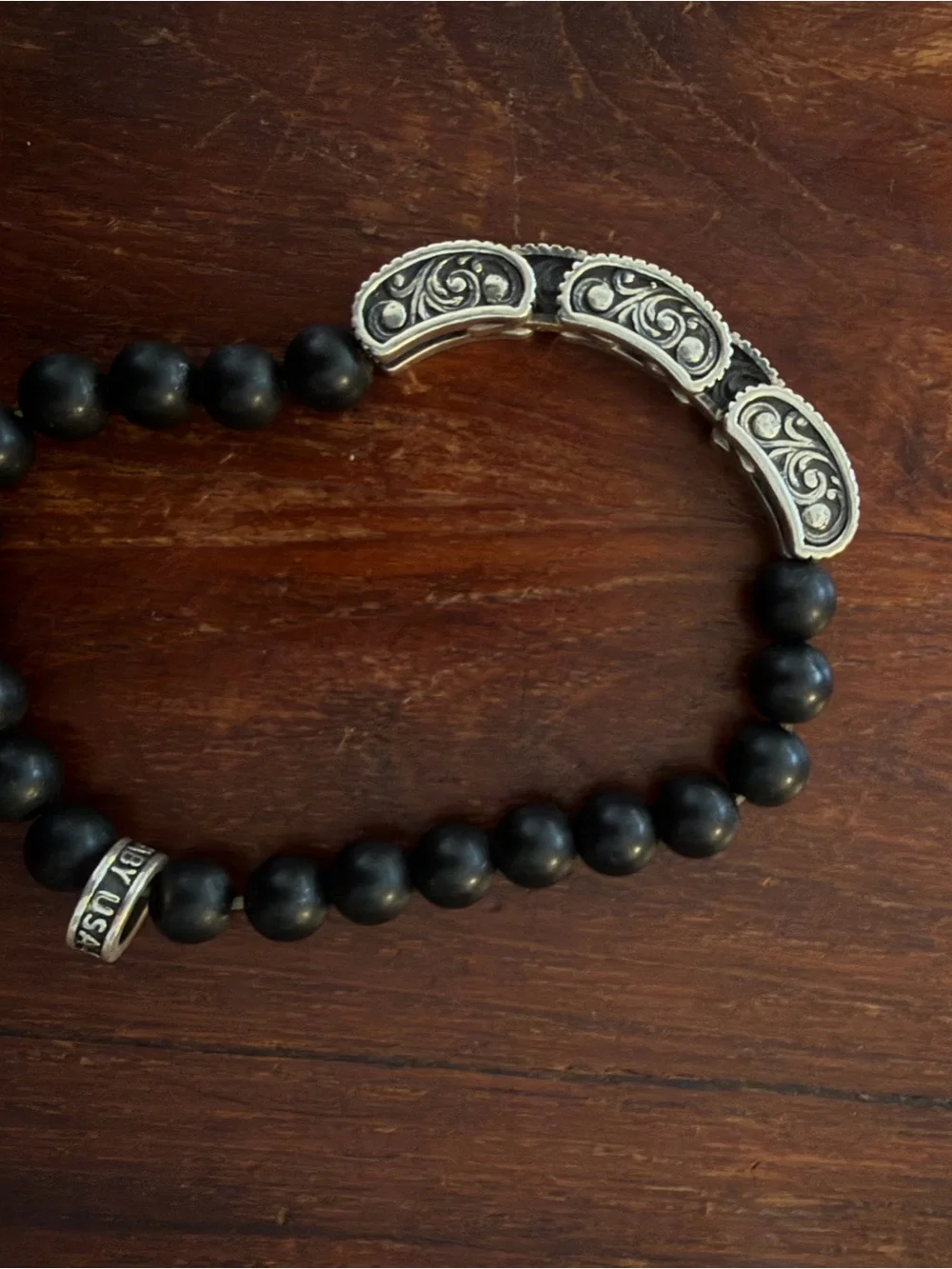 King Baby Studio Black Beaded Silver Accent Necklace